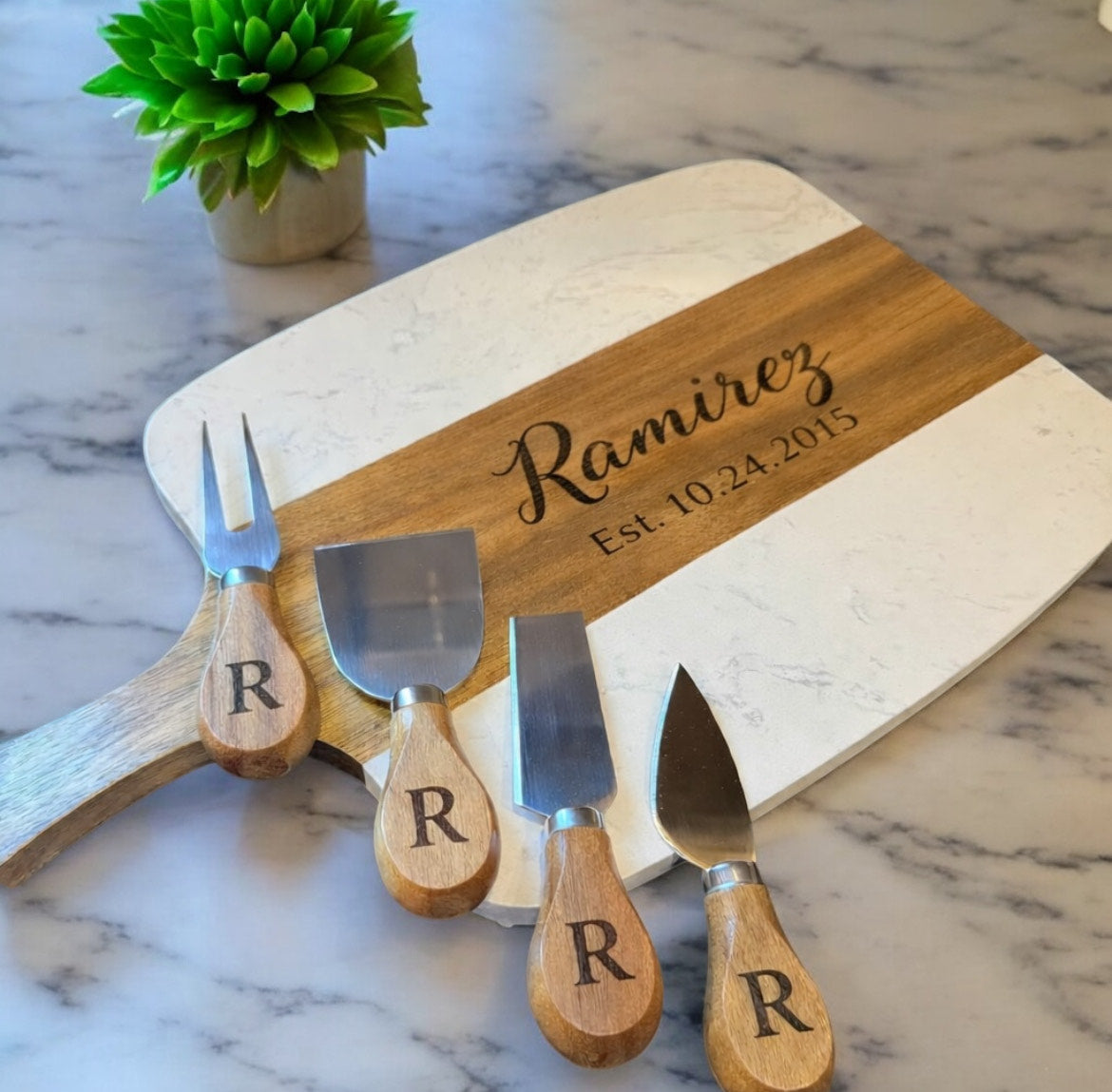 Marble Handle Serving Board – 5 Piece Set